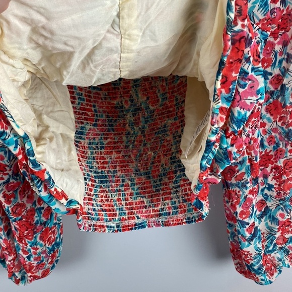 Free People Womens Mable Blouse Rose Combo Balloon Sleeve Crop Size M Milkmaid - Picture 12 of 16